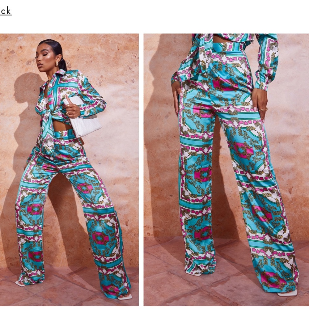 PrettyLittleThing Scarf Print Wide Leg Trousers